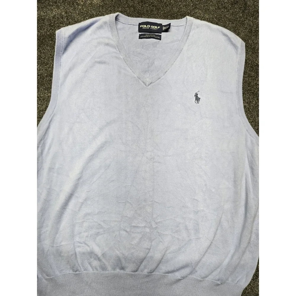 Polo Golf Ralph Lauren Men's 100% Cotton Blue Sweater Vest Size XXL
